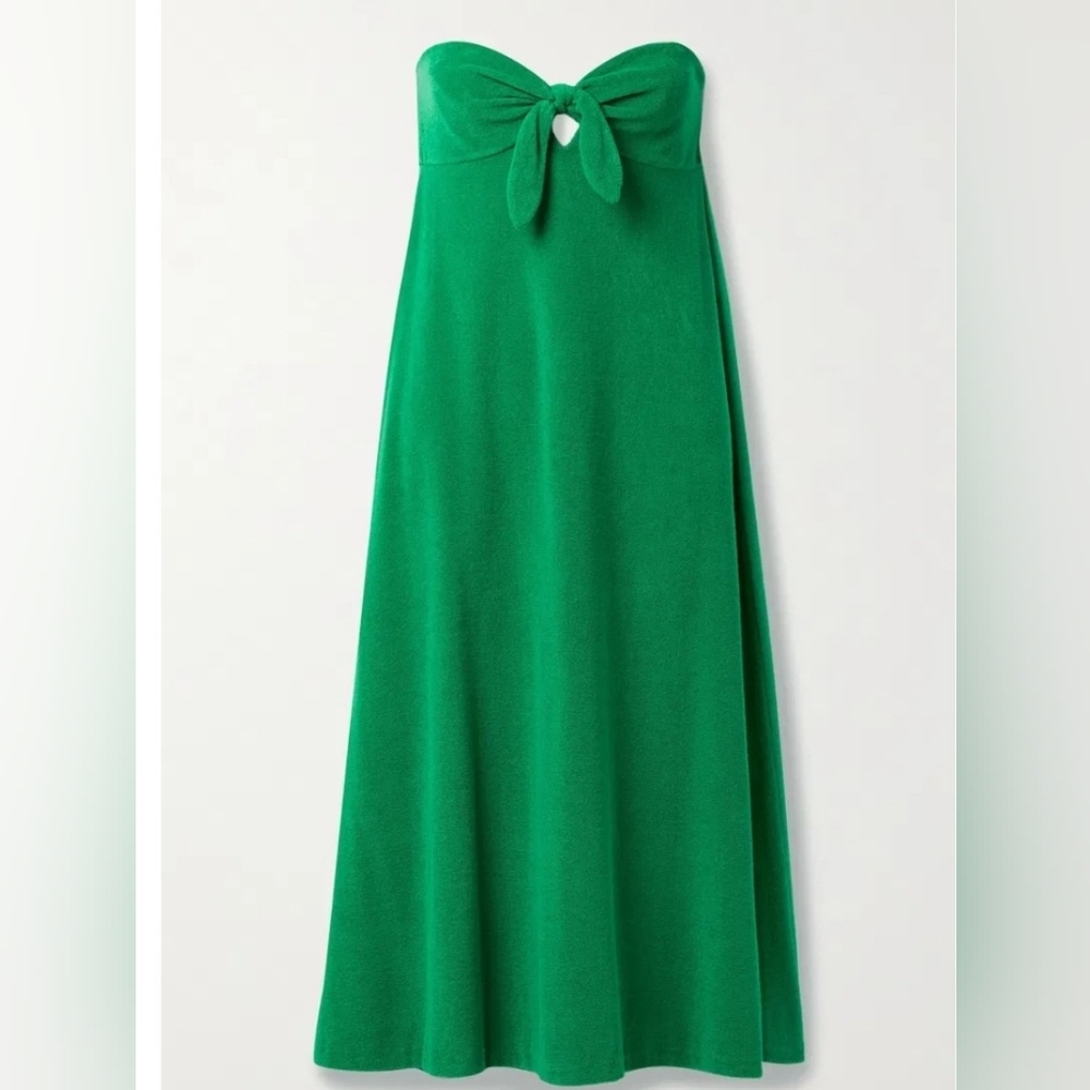 ZIMMERMAN SRRAPPLES MIDI DRESS IN GREEN TERRY CLOTH BELOW KNEE LENGHT SZ 3/LARGE - Picture 4 of 15